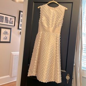 Beautiful LeLa Rose size 14 bone.oyster poly silk with threaded detail